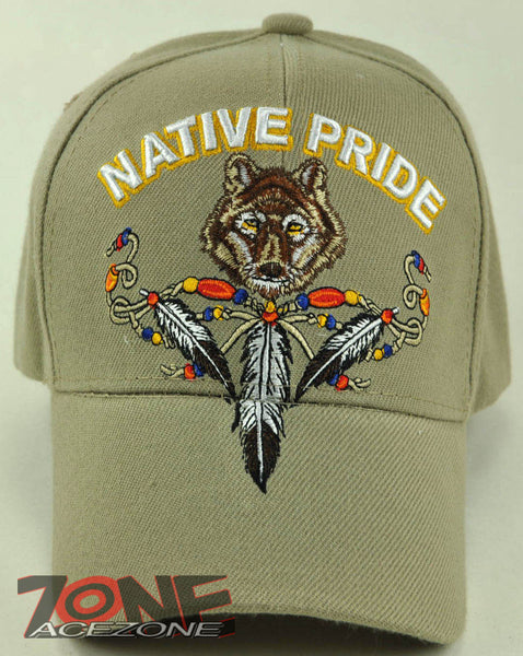 NEW! NATIVE PRIDE WOLF FEATHERS N1 CAP HAT TAN