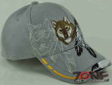NEW! NATIVE PRIDE WOLF FEATHERS CAP HAT GRAY