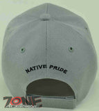 NEW! NATIVE PRIDE WOLF FEATHERS CAP HAT GRAY