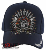 NEW! NATIVE PRIDE HONOR CHIEF SKULL HEAD CAP HAT NAVY