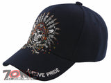 NEW! NATIVE PRIDE HONOR CHIEF SKULL HEAD CAP HAT NAVY