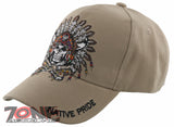 NEW! NATIVE PRIDE HONOR CHIEF SKULL HEAD CAP HAT TAN