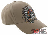 NEW! NATIVE PRIDE HONOR CHIEF SKULL HEAD CAP HAT TAN