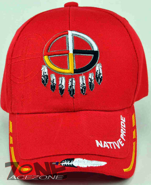 Red Native Caps NATIVE PRIDE WHEEL HOOP INDIAN FEATHER CAP HAT RED – AceZone.com