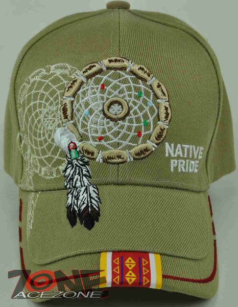 NATIVE PRIDE INDIAN FEATHER DREAM CATCHER CAP HAT TAN