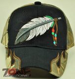 NEW! NATIVE PRIDE INDIAN BIG FEATHER SIDE FLAME CAP HAT BLACK