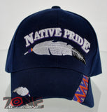 NEW! NATIVE PRIDE INDIAN MIDDLE BIG FEATHER CAP HAT NAVY