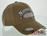 NEW! NATIVE PRIDE INDIAN MIDDLE BIG FEATHER CAP HAT TAN