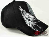 NATIVE PRIDE INDIAN BIG FEATHER WOLF CAP HAT BLACK