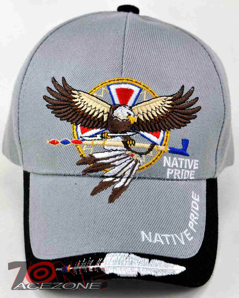 NEW! NATIVE PRIDE EAGLE FEATHER CAP HAT GRAY