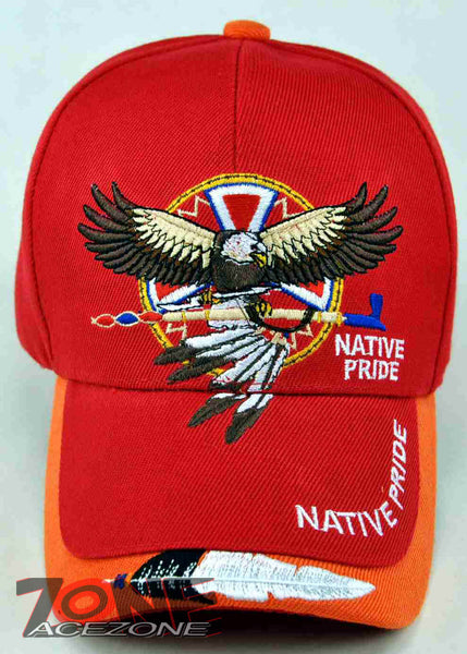 NEW! NATIVE PRIDE EAGLE FEATHER CAP HAT RED