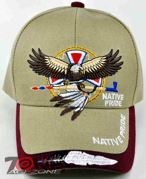 NEW! NATIVE PRIDE EAGLE FEATHER CAP HAT TAN
