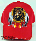 NATIVE PRIDE BEAR DREAM CATCHER FEATHER CAP HAT RED