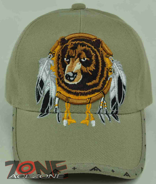 NATIVE PRIDE BEAR DREAM CATCHER FEATHER CAP HAT TAN