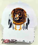NATIVE PRIDE BEAR DREAM CATCHER FEATHER CAP HAT WHITE