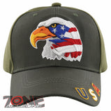 NEW! EAGLE FLAG BIG HEAD USA BALL CAP HAT OLIVE