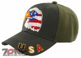NEW! EAGLE FLAG BIG HEAD USA BALL CAP HAT OLIVE