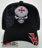 NEW! MOTO CHOPPERS BIKER SKULL RED CROSS CAP HAT BLACK