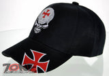 NEW! MOTO CHOPPERS BIKER SKULL RED CROSS CAP HAT BLACK