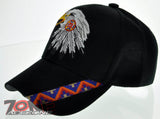 NEW! NATIVE PRIDE INDIAN AMERICAN SIDE EAGLE FEATHERS CAP HAT BLACK