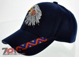 NEW! NATIVE PRIDE INDIAN AMERICAN SIDE EAGLE FEATHERS CAP HAT NAVY