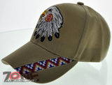 NEW! NATIVE PRIDE INDIAN AMERICAN SIDE EAGLE FEATHERS CAP HAT TAN