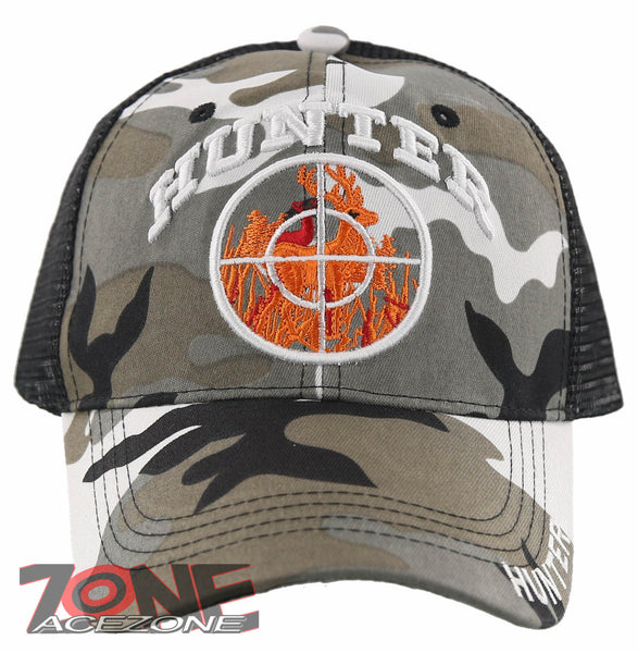 NEW! HUNTING DEER IN SCOPE OUTDOOR SPORTS BACK MESH BALL CAP HAT GRAY CAMO