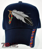 NEW! NATIVE PRIDE INDIAN AMERICAN SIDE BIG FEATHERS CAP HAT NAVY