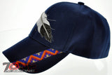NEW! NATIVE PRIDE INDIAN AMERICAN SIDE BIG FEATHERS CAP HAT NAVY