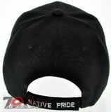 NEW! NATIVE PRIDE INDIAN AMERICAN SIDE BULL SKULL FEATHERS CAP HAT BLACK