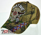 NEW! NATIVE PRIDE INDIAN AMERICAN SIDE BULL SKULL FEATHERS CAP HAT CAMO