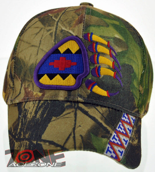 NEW! NATIVE PRIDE INDIAN AMERICAN SIDE BEAR CLAW FEATHERS CAP HAT CAMO