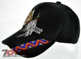 NEW! NATIVE PRIDE INDIAN AMERICAN SIDE WOLF FEATHERS CAP HAT BLACK