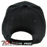 NEW! NATIVE PRIDE INDIAN AMERICAN SIDE WOLF FEATHERS CAP HAT BLACK
