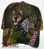 NEW! NATIVE PRIDE INDIAN AMERICAN SIDE WOLF FEATHERS CAP HAT CAMO