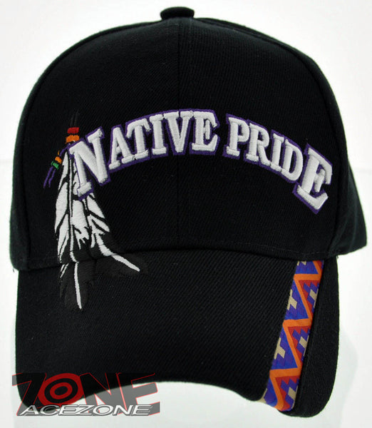 NEW! NATIVE PRIDE INDIAN AMERICAN SIDE BIG LETTER FEATHERS CAP HAT BLACK