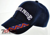 NEW! NATIVE PRIDE INDIAN AMERICAN SIDE BIG LETTER FEATHERS CAP HAT NAVY