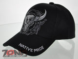 NEW! NATIVE PRIDE INDIAN AMERICAN BULL SKULL CAP HAT BLACK
