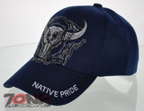 NEW! NATIVE PRIDE INDIAN AMERICAN BULL SKULL CAP HAT NAVY
