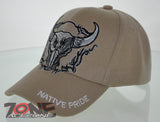 NEW! NATIVE PRIDE INDIAN AMERICAN BULL SKULL CAP HAT TAN