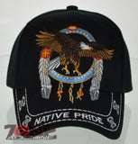 NEW! NATIVE PRIDE INDIAN AMERICAN BIG EAGLE FEATHERS CAP HAT BLACK