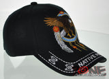 NEW! NATIVE PRIDE INDIAN AMERICAN BIG EAGLE FEATHERS CAP HAT BLACK