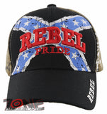 NEW! REBEL PRIDE CENTER CROSS FRAG SIDE BALL CAP HAT BLACK