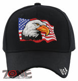NEW! EAGLE USA CENTER FLAG HEAD BASEBALL CAP HAT BLACK