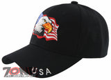 NEW! EAGLE USA CENTER FLAG HEAD BASEBALL CAP HAT BLACK