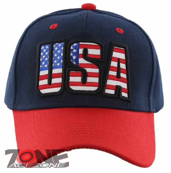 NEW! USA FLAG LETTER BASEBALL CAP HAT NAVY