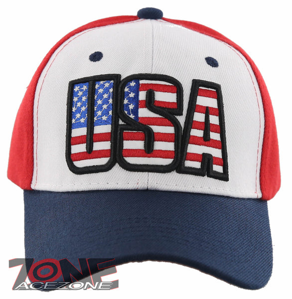 NEW! USA FLAG LETTER BASEBALL CAP HAT WHITE