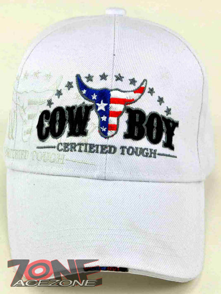 NEW! RODEO US FLAG COWBOY CAP HAT WHITE