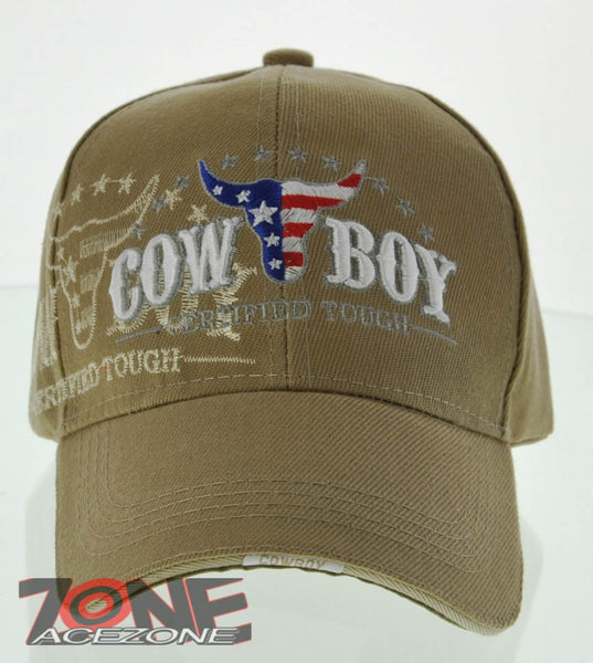 NEW! RODEO US FLAG COWBOY CAP HAT TAN