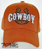 NEW! RODEO COWBOY HORSE HORSESHOE CAP HAT ORANGE